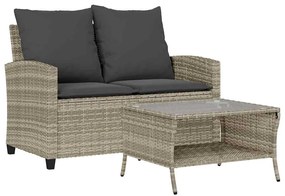 2 személyes polyrattan kerti kanapé asztallal&amp;párnával