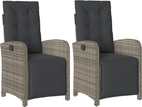 vidaXL 2 db szürke polyrattan dönthető kerti szék lábtartóval