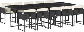 vidaXL 11 részes fekete polyrattan kerti étkezőgarnitúra párnákkal