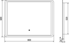 Mexen Zusa 80 x 60 cm-es fürdőszobai megvilágított tükör, LED 6000K, páramentes - 9808-080-060-611-00