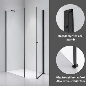 Stuxi Bari Black 80x100 aszimmetrikus nyílóajtós zuhanykabin 6 mm vízlepergető biztonsági üveggel, matt fekete