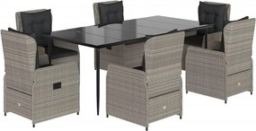 vidaXL 7 részes világosszürke polyrattan kerti étkezőszett párnával