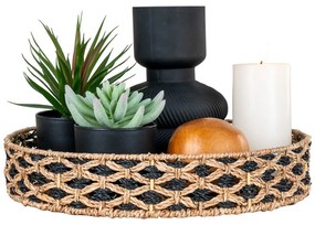 Nerja fonott tálca, tengerifű, fekete-natúr, 38 cm