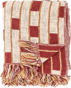 Piros-bézs pamutkeverék takaró 130x160 cm Cang – Bloomingville