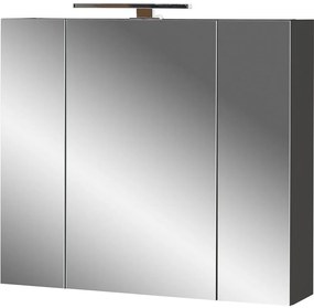 Sötétszürke fürdőszoba szekrény tükörrel 76x71 cm - Germania