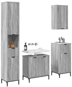 Fürdőszoba bútor szett fiókkal Szürke Sonoma Műanyag fa, fém