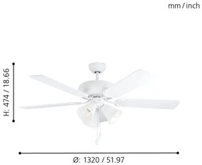 Eglo 35076 - Mennyezeti ventilátor LAS PALMAS 3xE27/40W/230V fehér