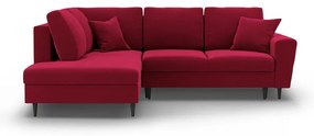 Piros bársony kinyitható tárolóhelyes sarokkanapé (bal oldali-L alakú) Kyoto – Cosmopolitan Design