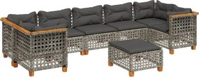 vidaXL 8 részes szürke polyrattan kerti ülőgarnitúra párnákkal