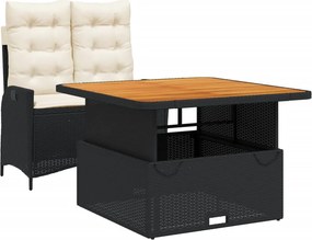 vidaXL 2 részes fekete polyrattan kerti étkezőgarnitúra párnával