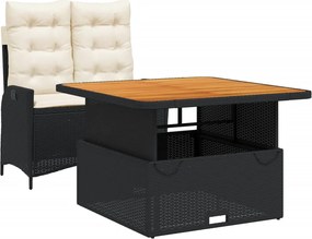 vidaXL 2 részes fekete polyrattan kerti étkezőgarnitúra párnával