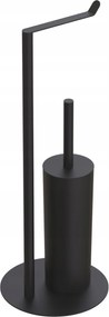 WC-papír tartó állvány Wc kefével Fekete Fém Fürdőszobai