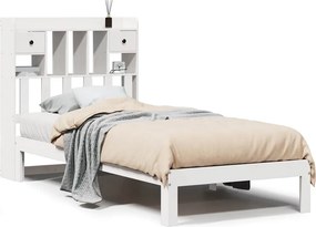 vidaXL fehér tömör fenyőfa könyvespolcos ágy matrac nélkül 75 x 190 cm