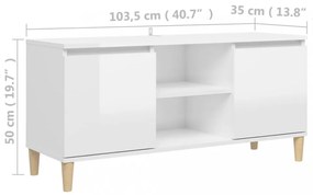 magasfényű fehér TV-szekrény tömör falábakkal 103,5x35x50 cm