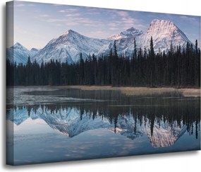 Vászonkép Tópart Víz Erdők Hó hegyek 70x50 cm