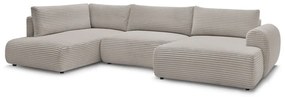 Világosszürkésbézs kordbársony kinyitható sarokkanapé (jobb oldali-U alakú) Lucien – Bobochic Paris