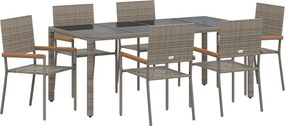 vidaXL Kert étkező szett 7 pcs Szürke polirattan
