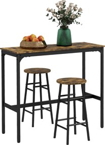 HOMCOM Bárasztal Szett - Bárasztal 2 Személyre Bárszékekkel - Ipari Dizájn, Rusztikus Barna | Aosom