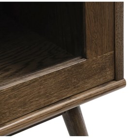 Sötétbarna tálalószekrény tolóajtóval, tölgyfa dekorral 110x160 cm Barrali – Unique Furniture