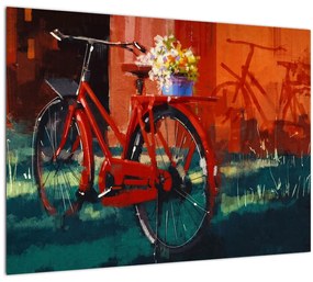 Piros kerék képe, akril festés (üvegen) (70x50 cm)