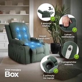BOX zöld bordázott szövet dönthető masszázsfotel