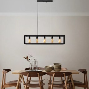 Kafes 13748 fekete fém függőlámpa, 100 x 20 x 20 cm, 5 izzós