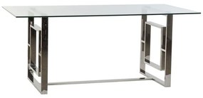 Modern acél étkezőasztal 180 cm üveg asztallappal