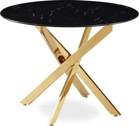 BALI üveg asztal 100 cm fekete márvány/arany