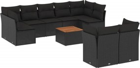vidaXL 10 részes fekete polyrattan kerti ülőgarnitúra párnákkal