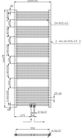 Novaservis - Fürdőszobai törölközőszárító radiátor 836W/230V 160x60 cm fekete egyenes