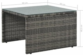 3-részes szürke polyrattan kerti bútorszett párnákkal