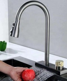 Konyhai csaptelep EYN KW1599 kihúzható, több vízsugaras zuhanyfejjel és széles vízeséses kifolyóval, több színváltozatban — Gunmetal szürke