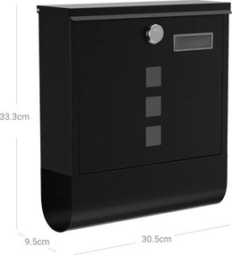 Zárható postaláda újságtartóval, falra, kerítésre szerelhető, fekete