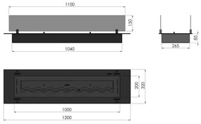 InFire - Beépített BIO kandalló 8,5x120 cm 6kW fekete