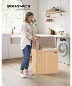 Fedeles szennyeskosár, bambusz ruháskosár 150 L, természetes bézs színben