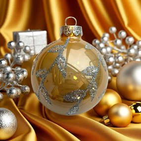 Leaf silver pezsgőszínű kézzel festett üveg karácsonyi gömb szett 6*7cm