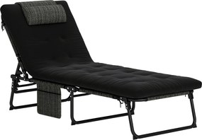 Outsunny összecsukható kültéri napozóágy párnával — 4 fokozatú háttámla, oldalzseb, időjárásálló — max. teherbírás 120 kg — fekete | Aosom