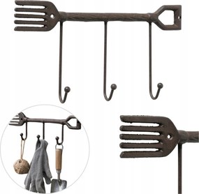 Öntöttvas fali akasztó 3 akasztós rusztikus 28 cm kerti szerszámtartó