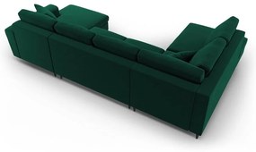 Zöld bársony kinyitható tárolóhelyes sarokkanapé (bal oldali-U alakú) Kyoto – Cosmopolitan Design