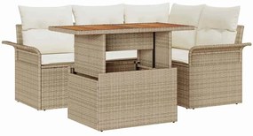 vidaXL Kerti Kanapé Szett tárolóval 5 pcs Bézs Poli rattan