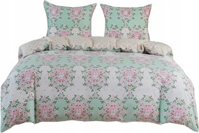 Szatén ágyneműhuzat 160x200 menta krém sárgabarack virág nyuszi sakktábla