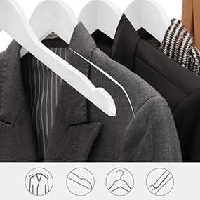 Fából készült ruhafogas, 360°-ban forgatható kampó, csúszásmentes, 44 cm hosszú, fehér