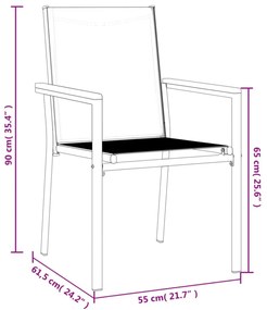 4 db fekete textilén és acél kerti szék 55x61,5x90 cm