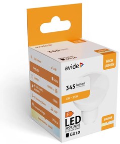 Avide LED Spot Alu+plastic 4W GU10 345LM NW 4000K