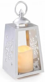 Karácsonyi lámpás ledes gyertyával 20x10x10 cm ezüst