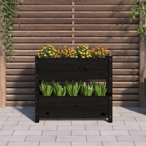 fekete tömör fenyőfa növénytartó 77x25x66 cm