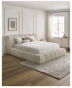 Bézs kárpitozott ágyneműtartós franciaágy ágyráccsal 180x200 cm Denali – Bobochic Paris