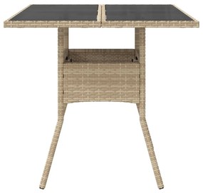 bézs polyrattan üveglapos kerti asztal 80 x 80 x 75 cm