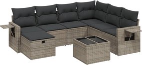 vidaXL 8 részes szürke polyrattan kerti ülőgarnitúra párnákkal