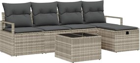 vidaXL Kerti Kanapé Szett párnával 6 pcs Világosszürke Poli rattan
